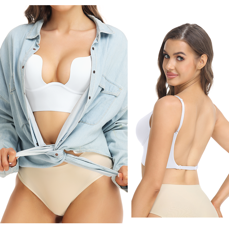 BH Push Up Rückenfrei Damen BHs Low Cut Sexy Plunge Büstenhalter Offener Rücken Hochzeitsunterwäsche Unsichtbar Nahtlos D s ssiere_voghion.com
