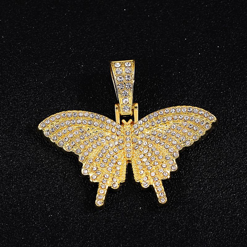 Street Hip-Hop Rhinestone Butterfly Hiphop Trendy Couple Cuban Necklace Pendant_voghion.com