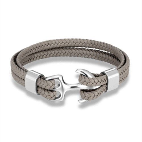 2022 Zwarte handgemaakte geweven anker leren koord armband voor heren_voghion.com