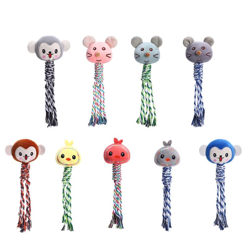 Dog Rope Toy Cotton Rope Plush Stuffed Animal Squeak Chew Toy Plush Toy For Dogs Tug-of-War Game Teething_voghion.com