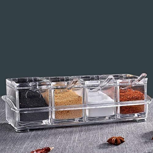 Contenitore per spezie in acrilico trasparente, 4 pezzi, contenitore per spezie, bottiglia per olio con coperchio e cucchiaio_voghion.com