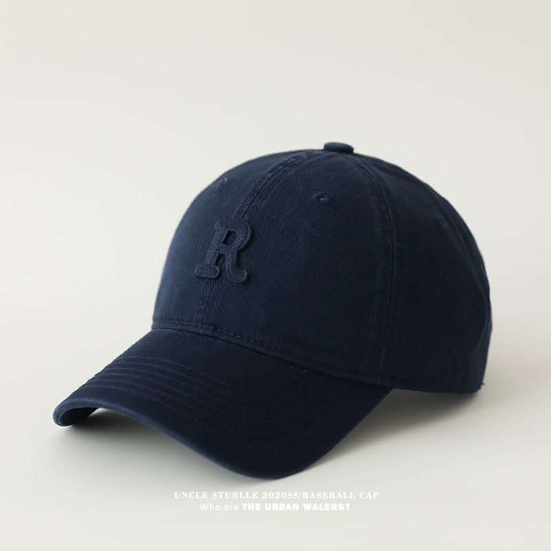 Versione coreana del cappellino da baseball R Label per uomo e donna, casual e versatile, in puro cotone morbido con tesa larga e piccolo cappello parasole._voghion.com
