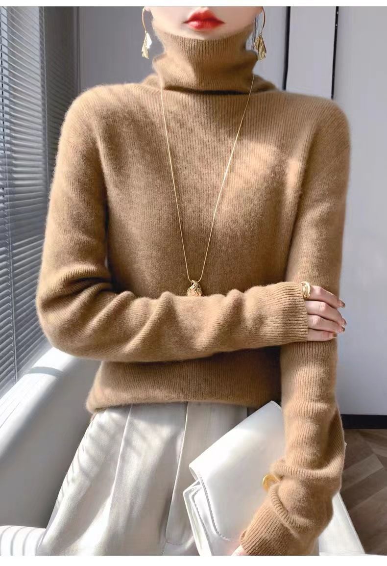 Super Warm Knitted Autumn Winter New Style Comfortable High Neck Sweater For Women Thickened Pile Collar Layering With_voghion.com
