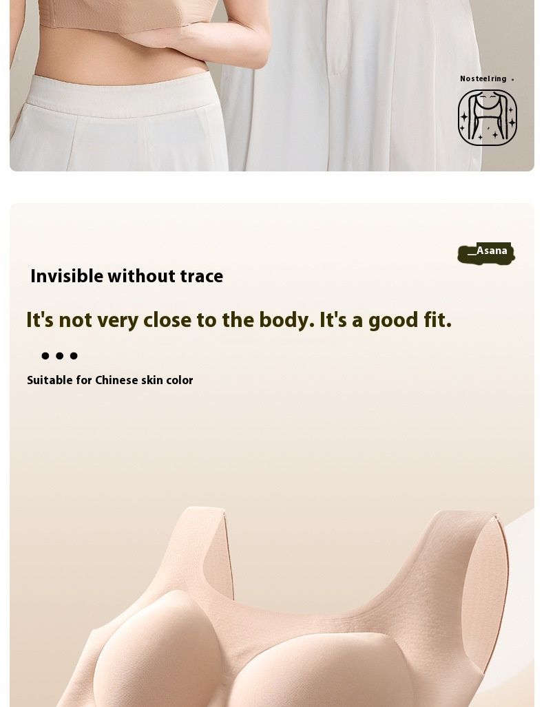Liquid foundation Traceless for Women Breathable and Comfortable Fixed Cup Underwear without Steel Ring Gather Bra_voghion.com