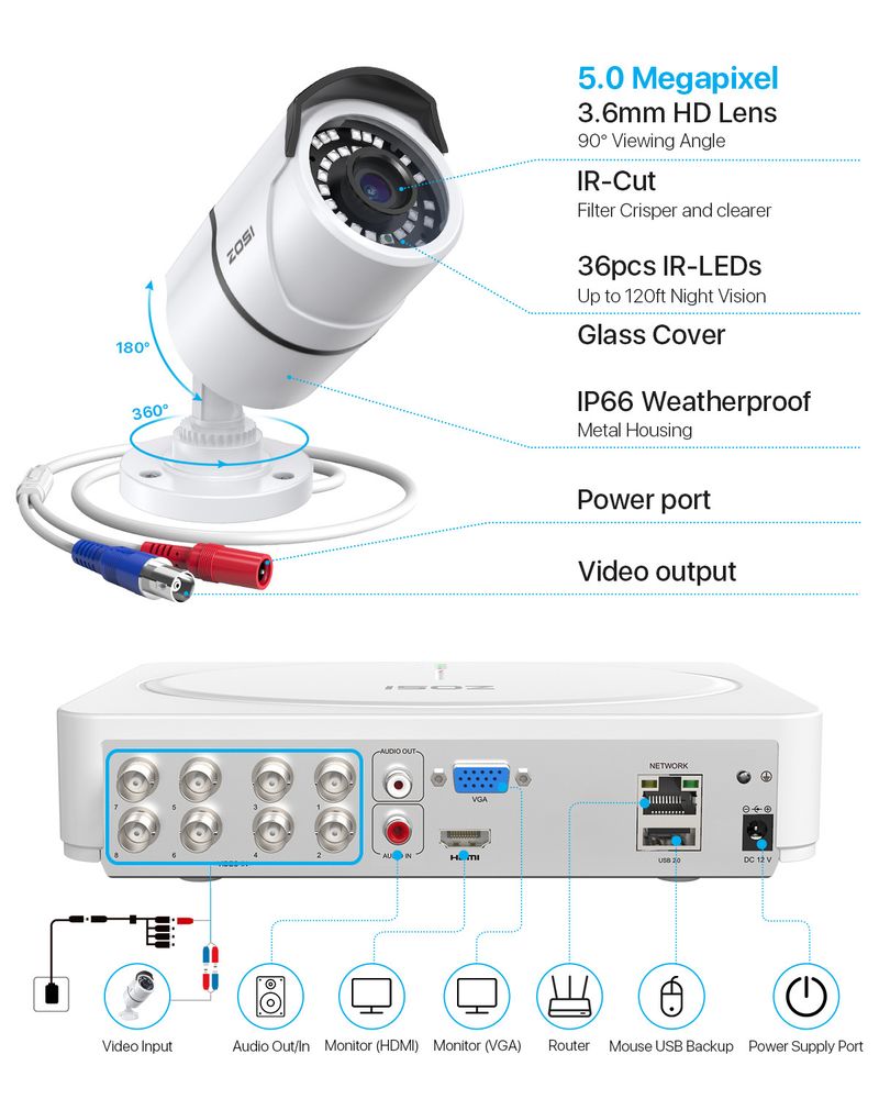 Câmera de segurança interna/externa de 5 MP com visão noturna, câmera CCTV à prova de intempéries, resolução de 2880 x 1620, corte infravermelho, IP66, áudio bidirecional_voghion.com