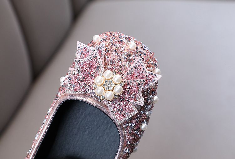 Scarpe da spettacolo per mamma e bambini Scarpe da principessa con paillettes Versione coreana Scarpe da bambina con cristalli Fondo morbido_voghion.com