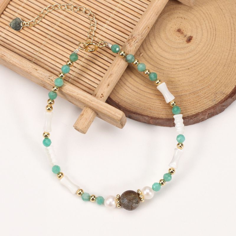 Agaat Natuursteen Zoetwaterparel Bamboe Schelp Armband Vrouwelijke Kralen Verstelbaar_voghion.com