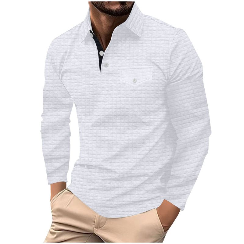 Polo sportiva da uomo a maniche lunghe con bottoni e tasca, modello scozzese, primavera-autunno_voghion.com