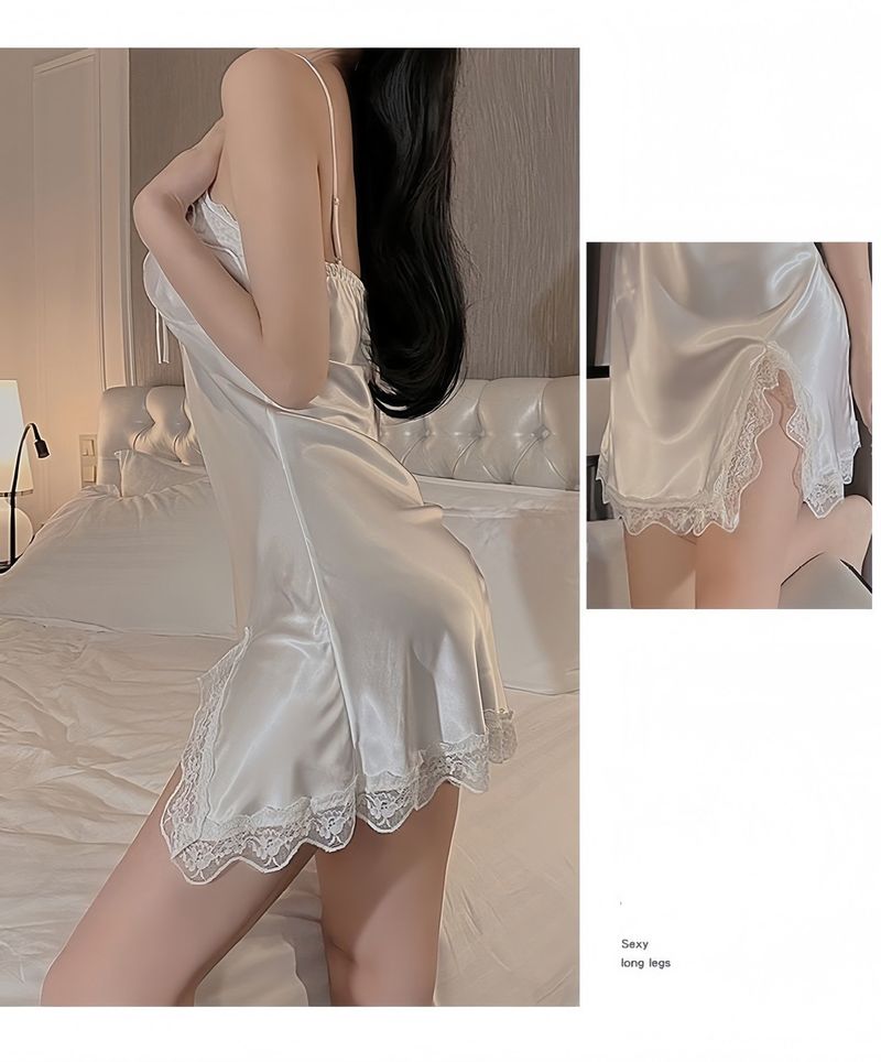 Night Fun Private Room Sexy Camicia da notte in pizzo per donna Satin Pure Desire Strap Camicia da notte Hot Temptation Loungewear_voghion.com