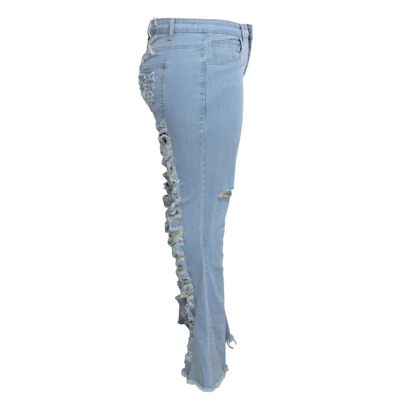 Roupas femininas tendência da moda personalidade rasgada calças largas elásticas_voghion.com