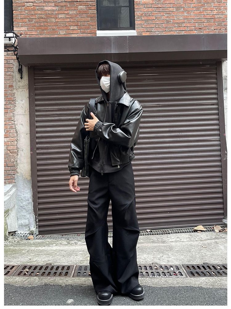 American Style Elastic Waist Loose-fit Casual Trousers 280gm Sensibility Ruffled Wide-leg Pants Men's Tuxedo Suit Pants_voghion.com