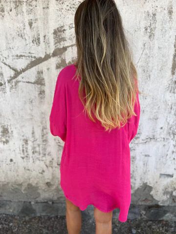 Conjunto de duas peças feminino casual de algodão e linho, cor sólida, manga comprida, camisa de tecido amassado, 2025_voghion.com