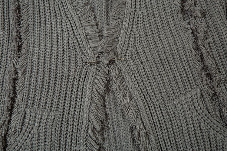 Street Style Tassel Fringe Design Knitted Cardigan For Men Women, Loose And Casual Loose-Fit Sweater_voghion.com