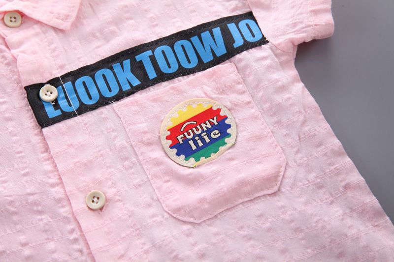 Children's thin men's lapel short sleeved summer casual children's single breasted shirt two-piece set_voghion.com