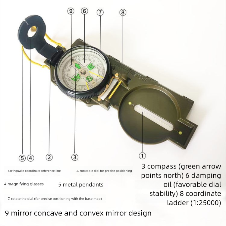 Brújula multifuncional para supervivencia al aire libre, senderismo, acampada, viajes, color verde militar._voghion.com