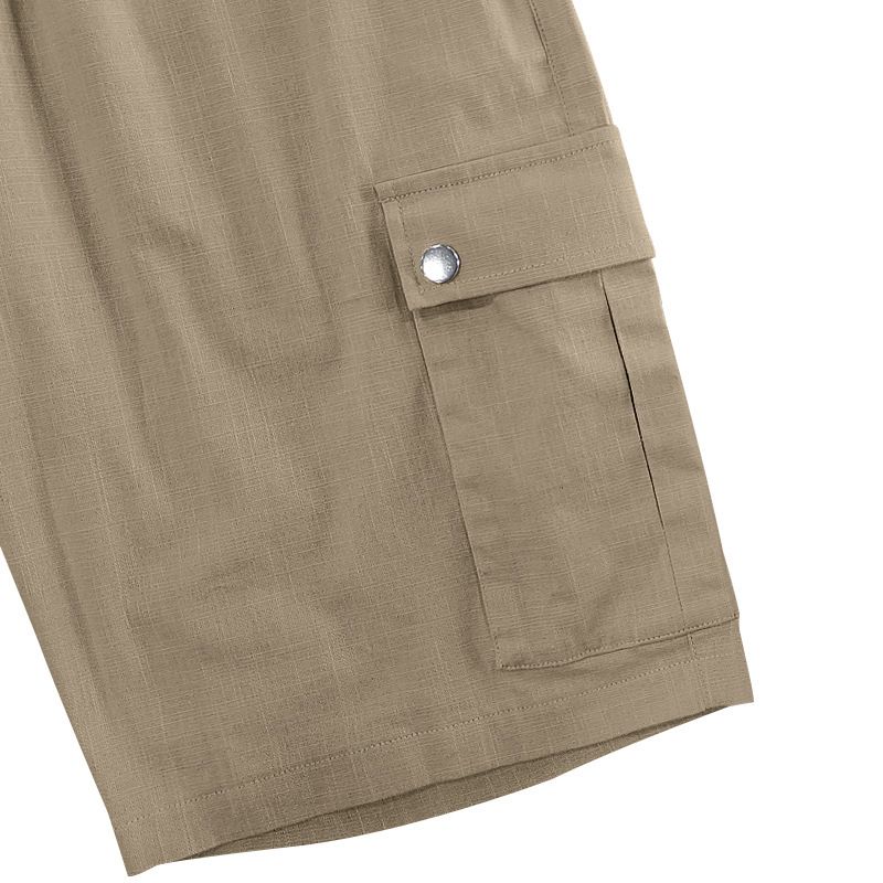 Pantaloncini da uomo in lino, pantaloncini cargo tinta unita con elastico in vita, tasche per viaggi e tempo libero, pantaloncini da spiaggia a gamba larga per l'estate_voghion.com