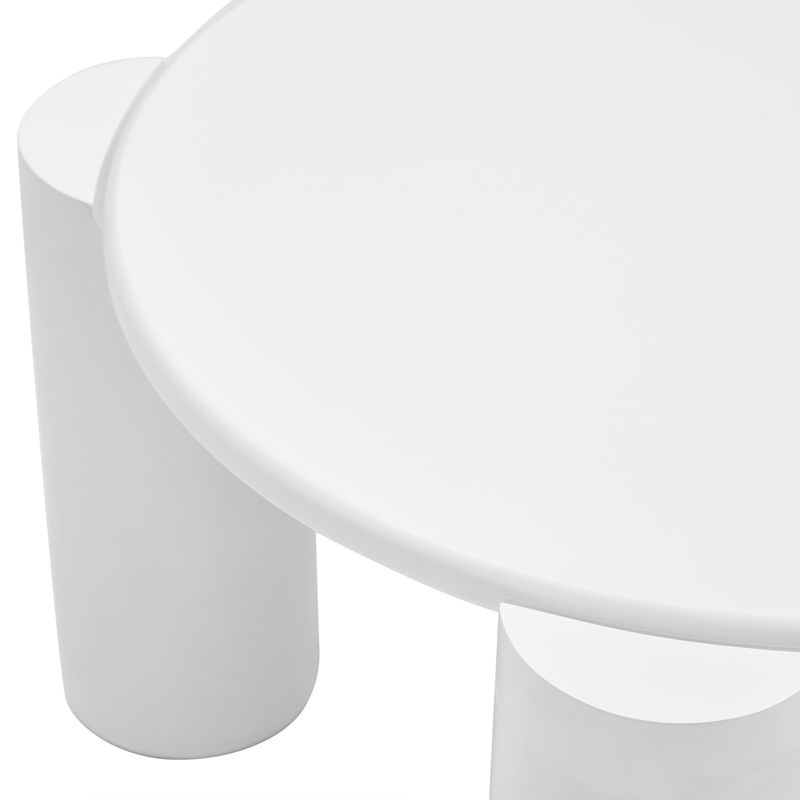 Table basse moderne White Cloud avec 4 pieds stables, petite table d'appoint ronde blanche pour salon, chambre, balcon, terrasse, design à bords arrondis_voghion.com