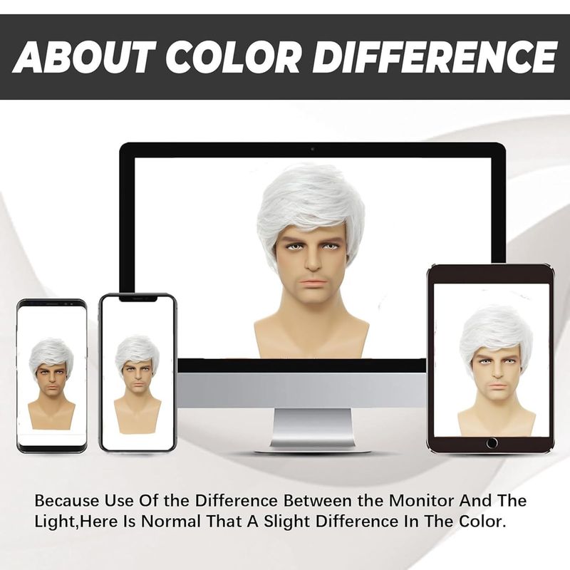 Men's Short Straight Synthetic Wig - White Side Parted Hairpiece (Fashionable Full Cap Heat Resistant Natural Look)_voghion.com