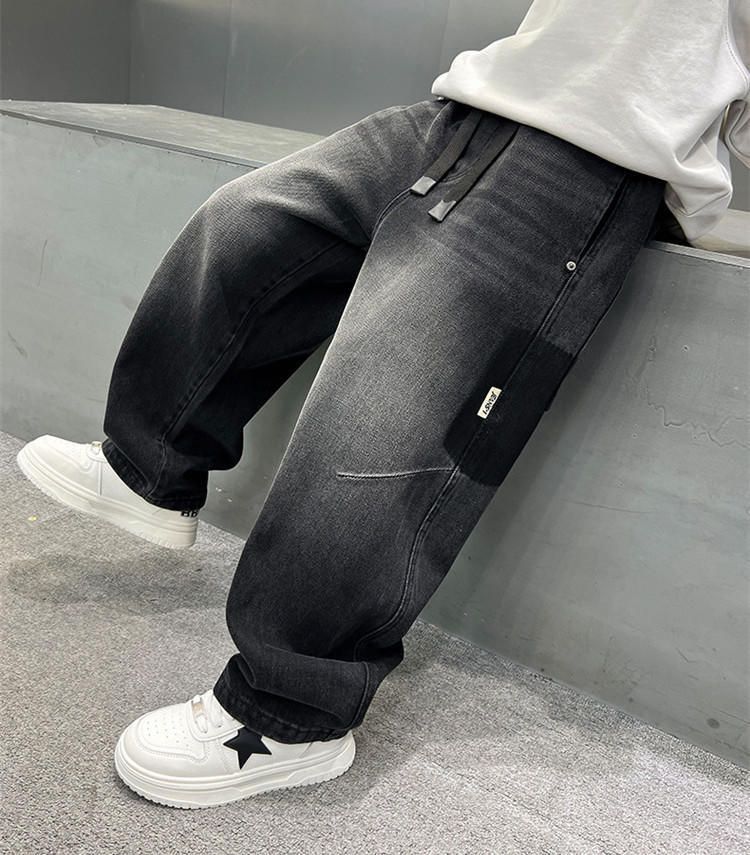 Jeans elasticizzati e comodi per bambini - Pantaloni in denim di cotone morbido per bambini, elastico in vita alta, stile casual alla moda (120-170 cm, nero)_voghion.com