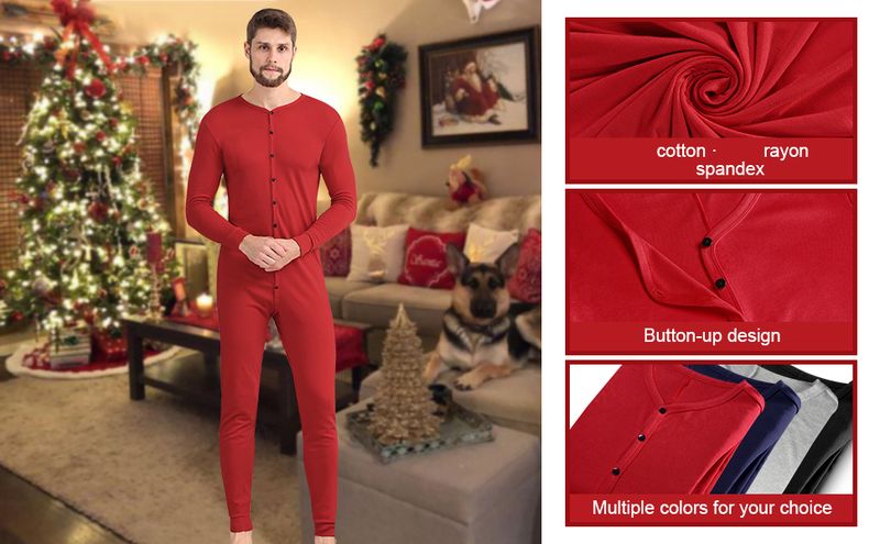 N029 Thermounterwäsche für Herren, Union Suits Pamas, Hemd und Hose, Bodysuit, Mem Family, langärmelig, Basisschicht, Weihnachten, One_voghion.com