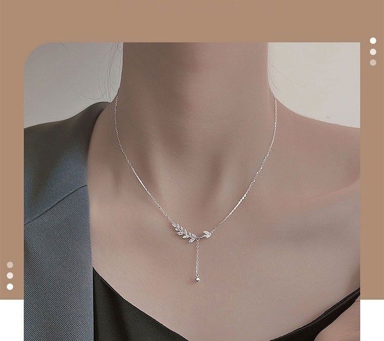 S999 Wheat Ear Tassel Necklace for Women, Sweet Elegant, Small and Fresh collarbone Chain, Pure Silver Necklace,_voghion.com