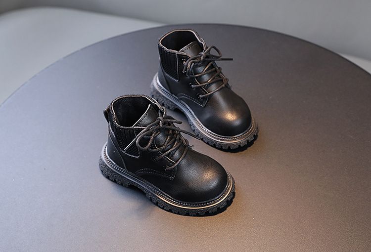 Children's autumn and winter solid color short boots boys fashion Martin boots wool mouth girls soft bottom boots single boots leather boots_voghion.com