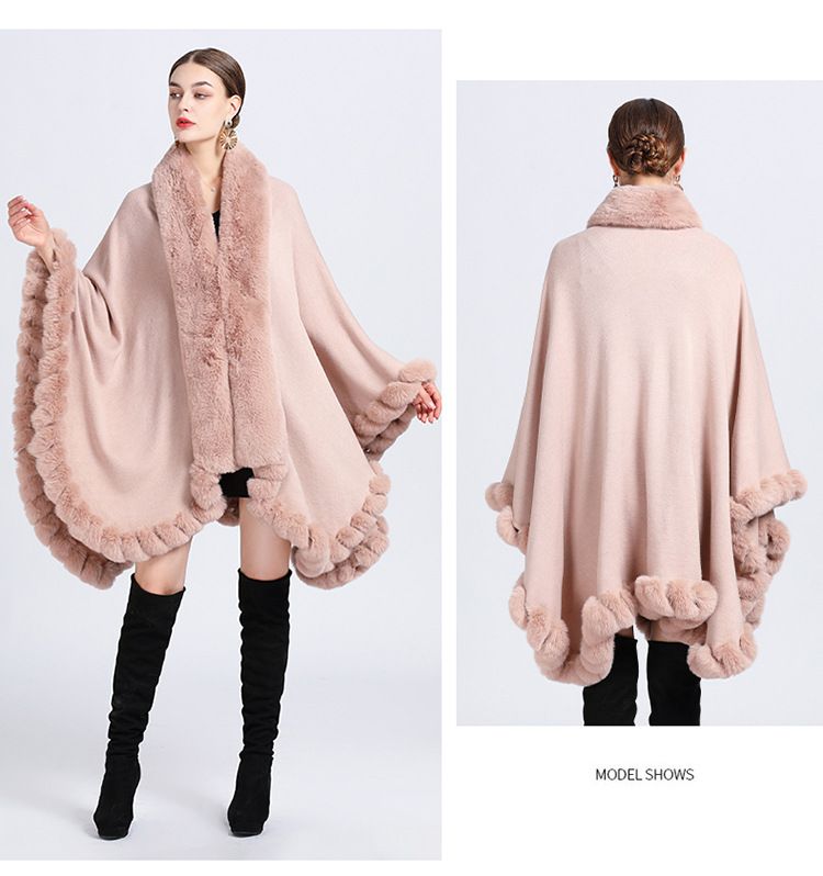 Elegante cardigan oversize con maniche a pipistrello e collo in pelliccia sintetica di coniglio - Lungo cappotto avvolgente con apertura frontale per donna (colori multipli)_voghion.com