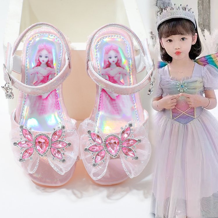 Scarpe da principessa 2024 Estate Nuova cintura a una linea Tacco basso Moda per bambini Sandali con punta aperta per ragazze con suola morbida_voghion.com