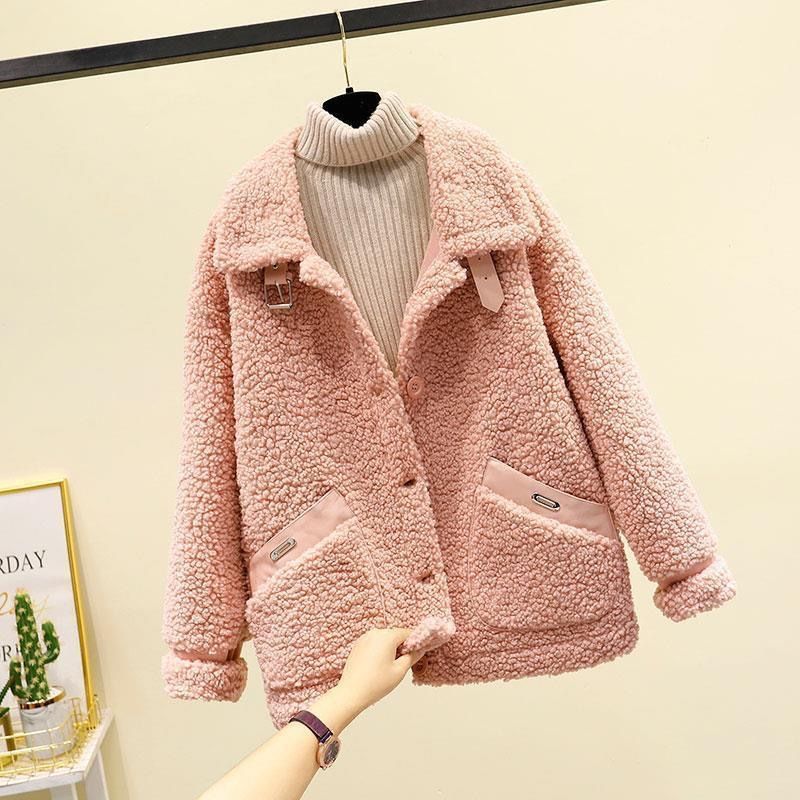 Women's Clothing autumn and winter granular fleece plus velvet thickened small size large loose warm coat _voghion.com