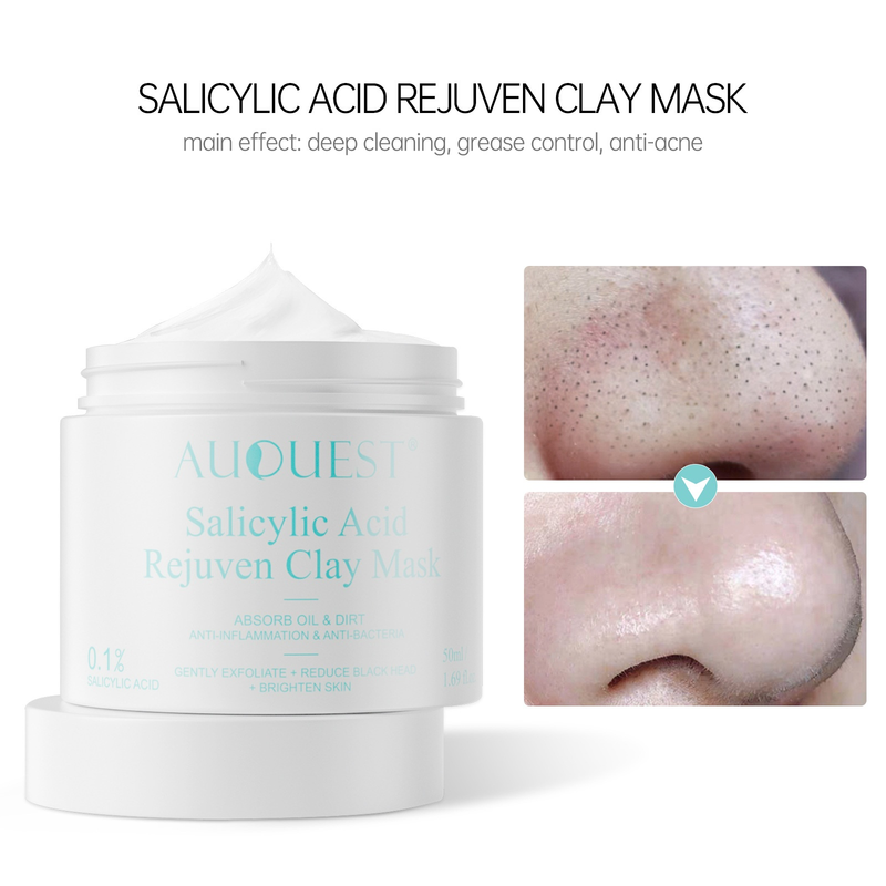 AuQuest Cleaning deterge delicatamente la maschera di fango all'acido salicilico per l'applicazione del viso_voghion.com