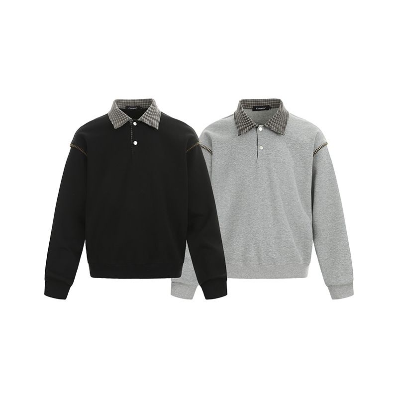 Polo patchwork pied-de-poule style Old Money, unisexe, col rabattu, coupe ajustée, tendance, automne 2025_voghion.com