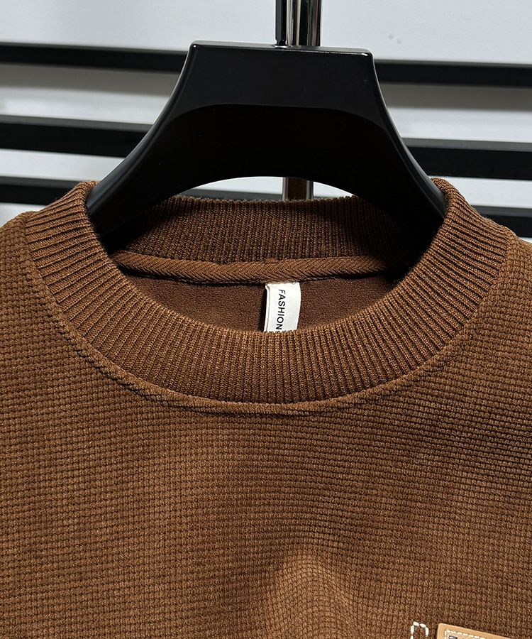 Premium Fleece-Lined Crewneck Sweatshirt For Men – Thickened Winter Thermal Base Layer With Brushed Polyester Interior, Classic Solid Color Pullover_voghion.com
