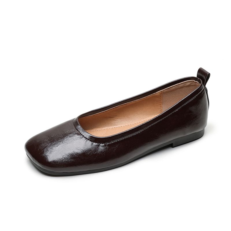 Zapatos de abuela retro con punta cuadrada, zapatos sencillos para mujer, suela plana, un pedal, suela blanda, boca baja, zapatos para desplazamientos diarios._voghion.com