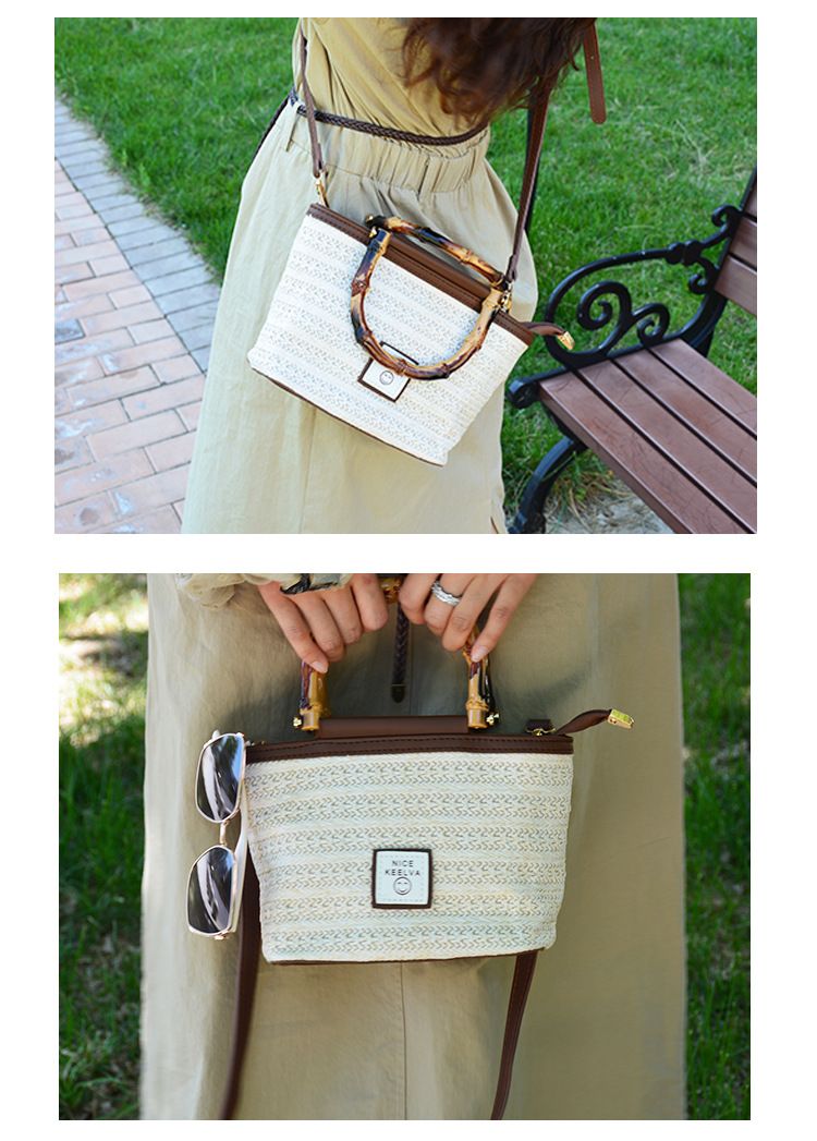 Borsa a mano retrò di fascia alta, borsa a secchiello in tessuto casual estivo da donna in paglia Borsa a tracolla singola alla moda e di nicchia_voghion.com