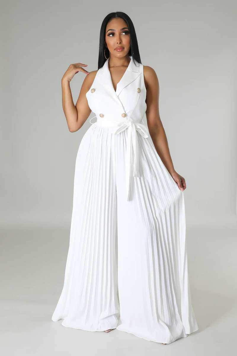 Ärmelloser Jumpsuit mit V-Ausschnitt und Neckholder im Street-Style mit Plissee und weitem Bein für Damen_voghion.com