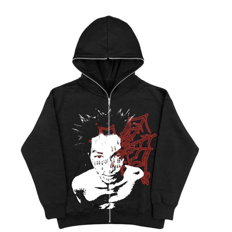 Felpa con cappuccio e cerniera Y2k da donna, a maniche lunghe, con grafica scheletro, stile ragazza elettronica anni '90, Halloween_voghion.com