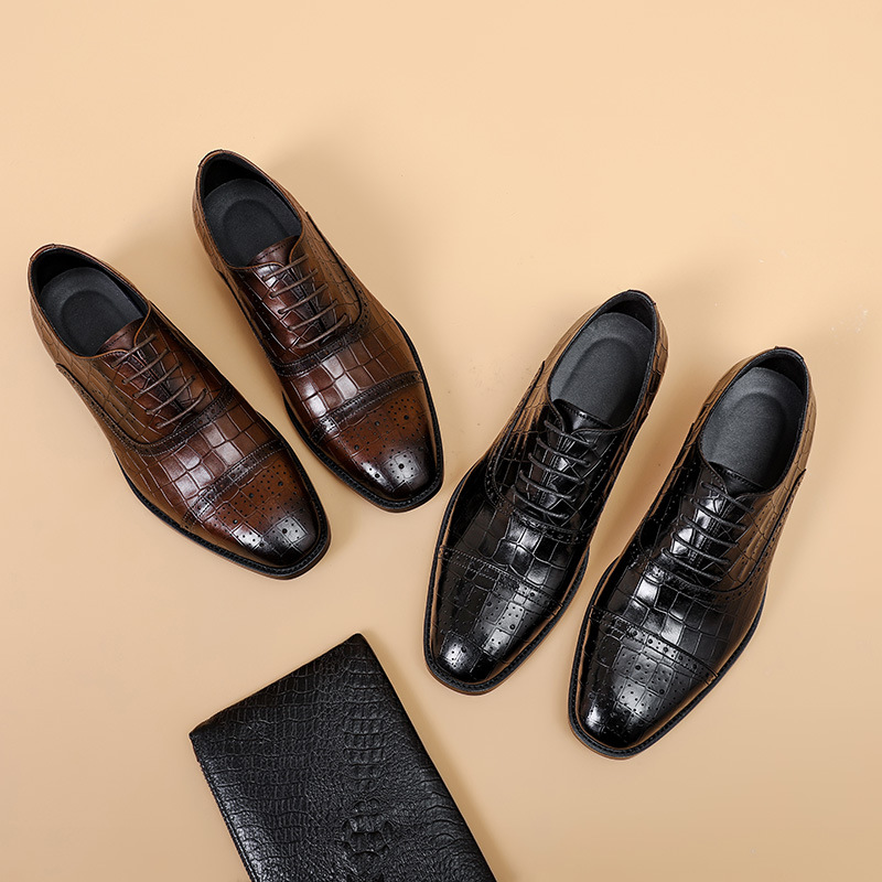 Sapatos masculinos formais oxford, sapatos clássicos de negócios formais com cadarço para homens, sapatos de casamento confortáveis_voghion.com