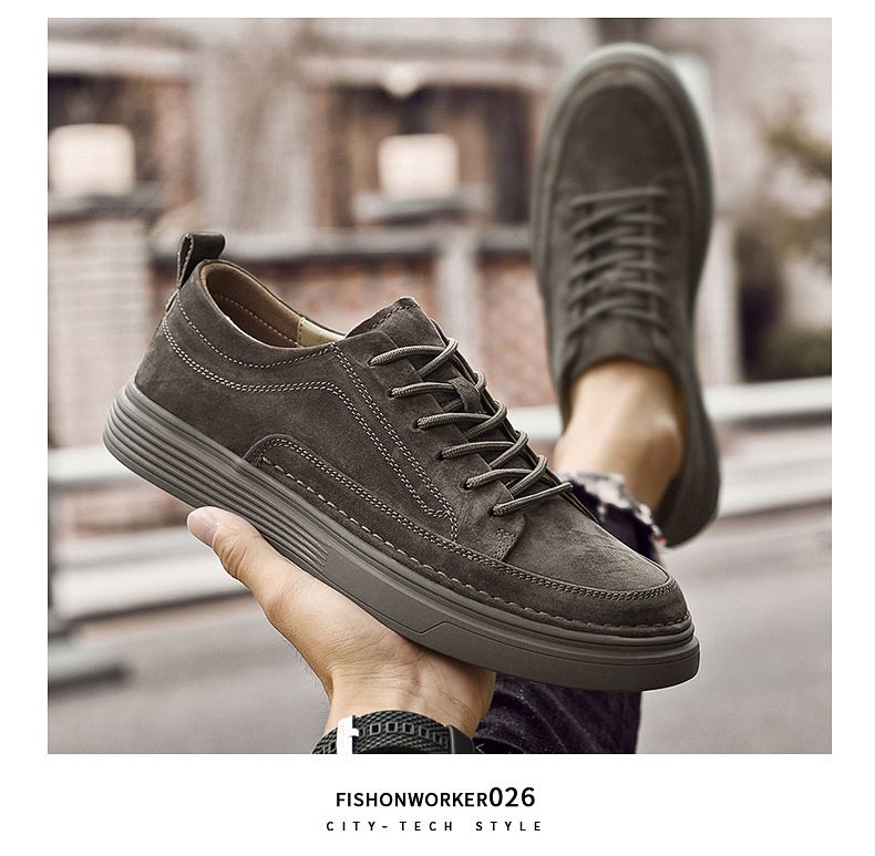 Herren-Freizeitschuhe, Boardschuhe, Sportschuhe für Herren, atmungsaktives, mattes Wildleder, flache, runde Zehenkappe_voghion.com