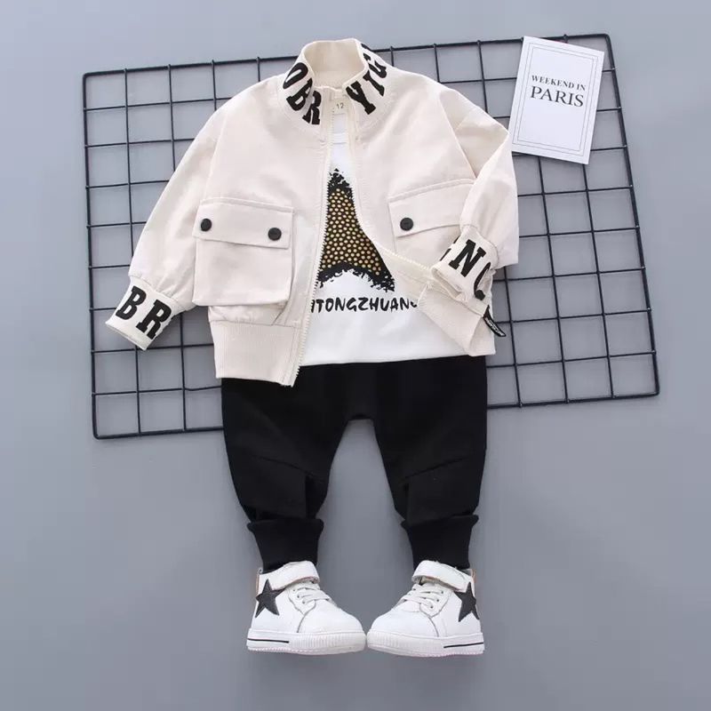 Completo casual da bambino composto da 3 pezzi - Felpa con cappuccio a maniche lunghe in morbido cotone e pantaloni (80-120 cm) - Stampa a stelle_voghion.com