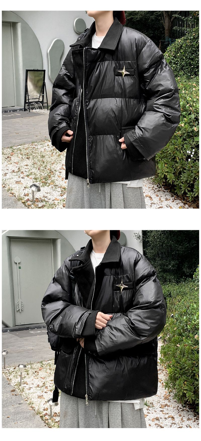 Giacca da uomo in cotone con cerniera diagonale, calda e spessa, con colletto abbottonato coreano di alta qualità, alla moda_voghion.com
