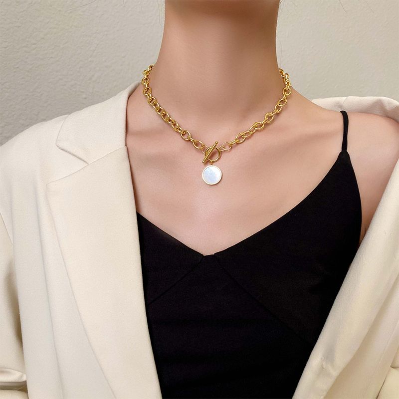 Moda MEYRROYU Acciaio inossidabile Ciondolo rotondo Smalto Collane Catena color oro Choker 2024 Nuovo per le donne Moda Regalo Gioielli_voghion.com