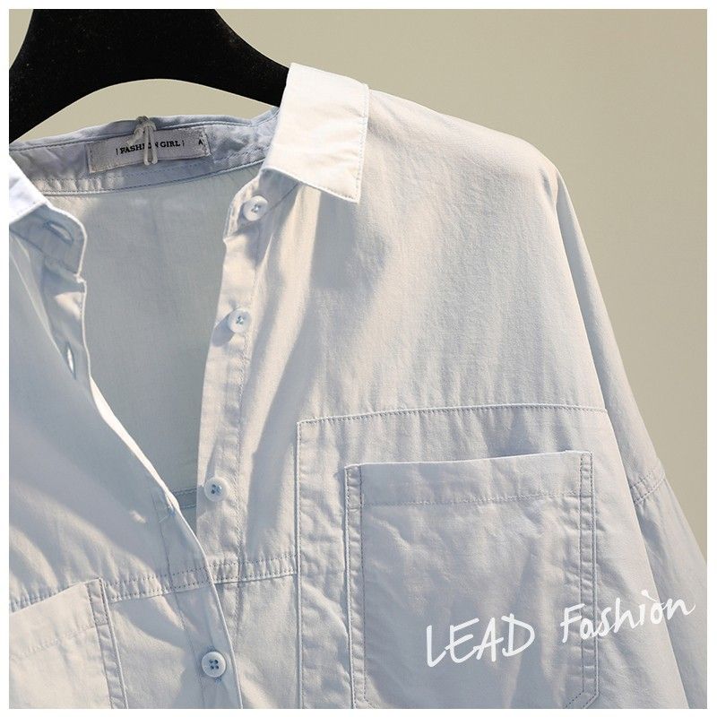 2024 doppia tasca anteriore corta posteriore bianca donna, versione coreana camicia casual stile BF artistico per donne alla moda_voghion.com