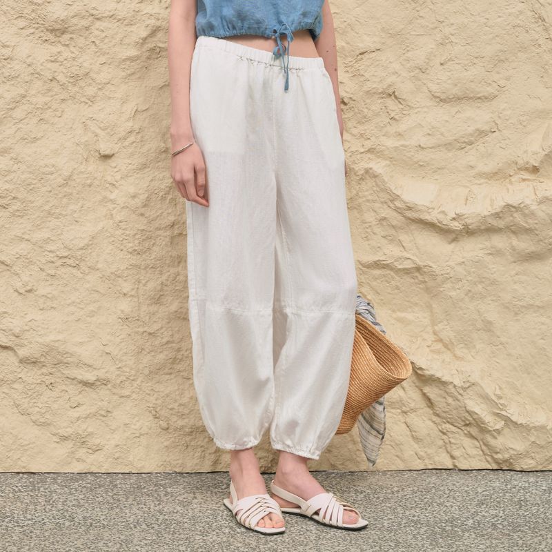 Suitable For All Seasons Old Money Style Tencel Linen Lantern For Women 25 Spring Summer New Loose Nine-point Elastic Waist Commuter Casual Pants_voghion.com