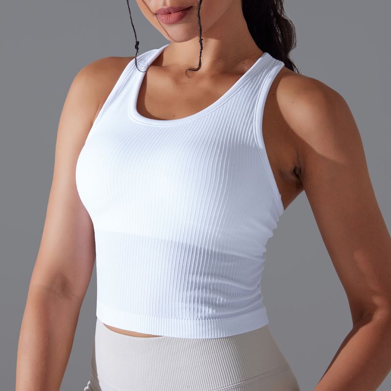 Gilet lungo a forma di I, aderente, in filo di colore unito, ad alta elasticità, sportivo, da corsa, fitness, yoga, da donna_voghion.com