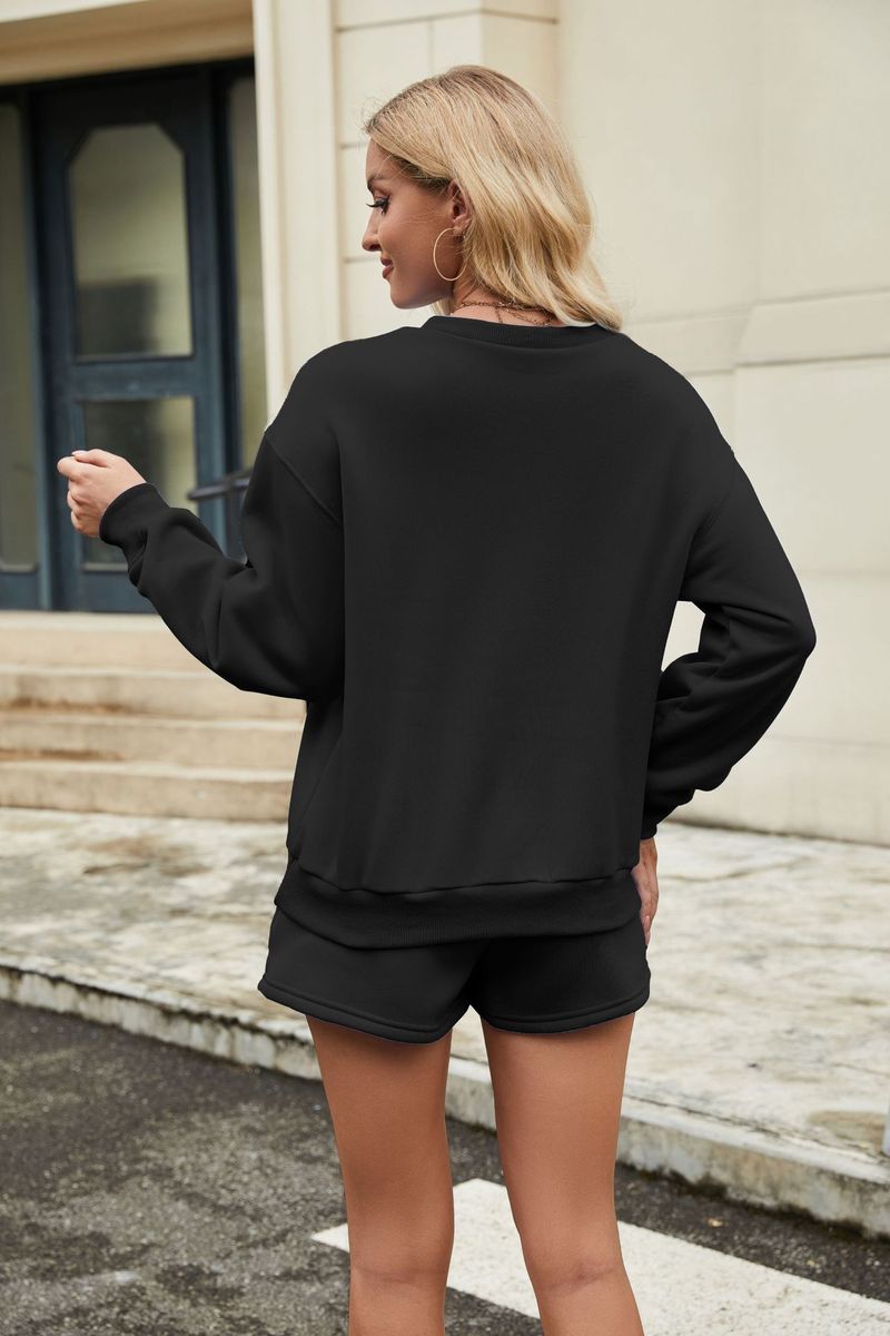 Women's Clothing Spring And Autumn Two Piece Set Three Quarter Pants Solid Color Sweater Pants Pocket Two Piece Set_voghion.com