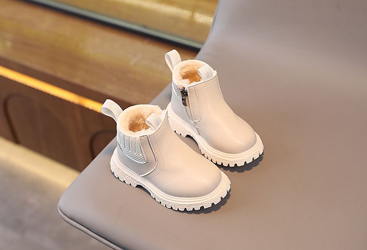 Stivali bassi alla moda per bambini in velluto invernale, stivali bassi alla moda britannici per ragazzi, stivali Martin alla moda con cerniera laterale per ragazze, stivali alla moda con suola morbida_voghion.com