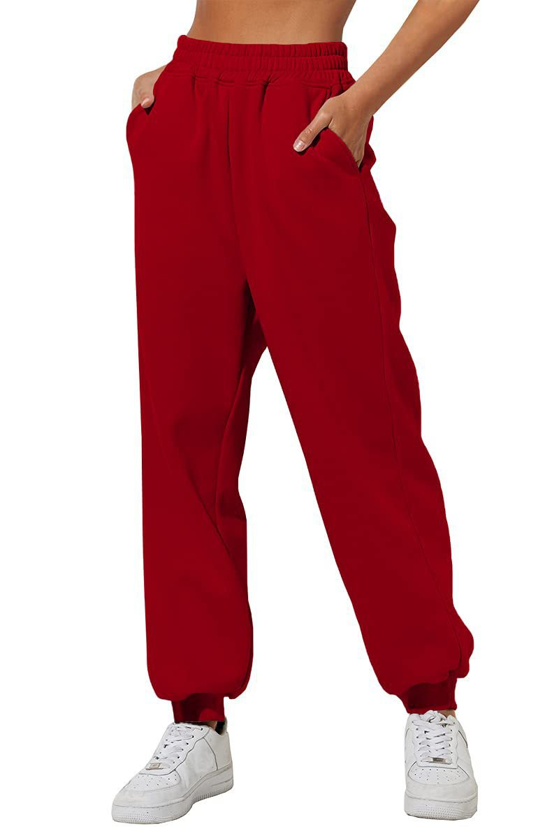 Pantaloni casual sportivi in tinta unita da donna con gambe larghe_voghion.com