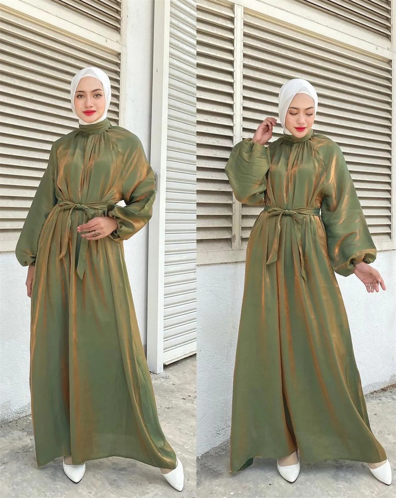 Damenkleid mit Laternenärmeln, mittelöstliches Gewand, malaiischer indonesischer langer Rock_voghion.com