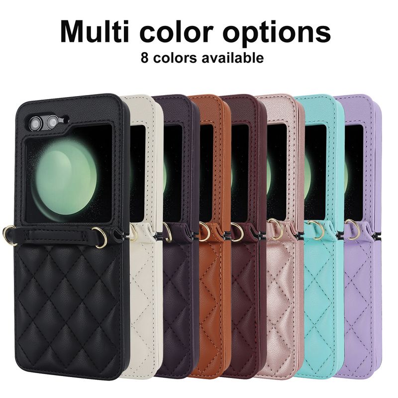 Nuova custodia per cellulare Z Flip6 per donna Custodia protettiva a tracolla Samsung Flip4 Custodia in pelle per cellulare a quadri_voghion.com