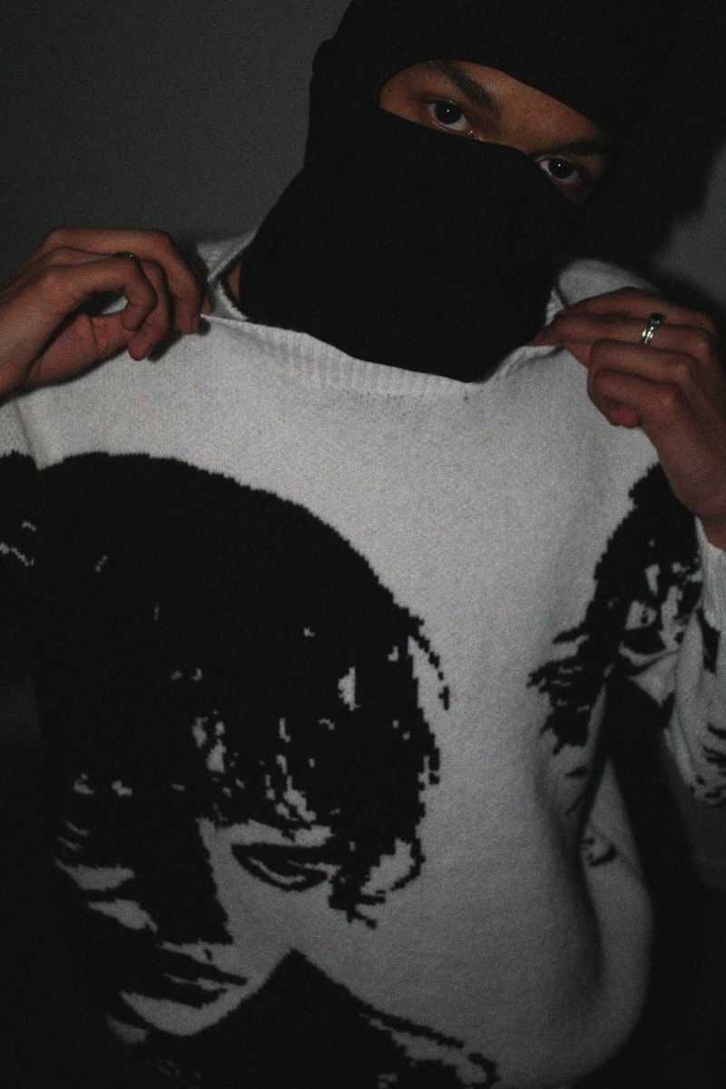 Pull ample – Tricot jacquard Portrait, décontracté et confortable (M/L/XL, blanc, essentiel automne et hiver)_voghion.com